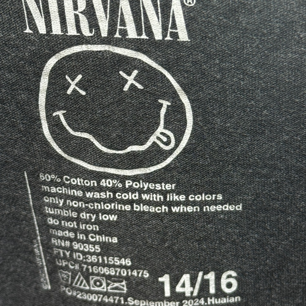 Nirvana Black T-Shirt Girls Juniors Size 14-16 Smiley Face Retro Rainbow Grunge - Picture 3 of 4